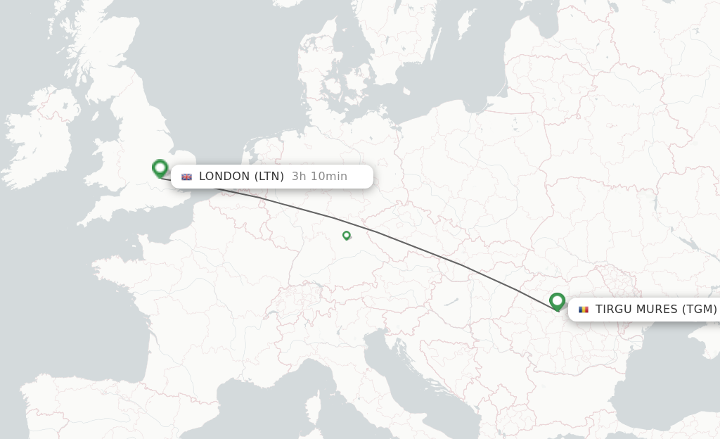 Flights from Targu-Mures to London route map