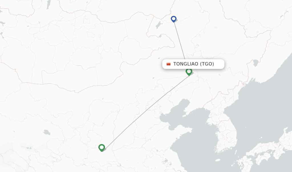 Route map with flights from Tongliao with Air Changan
