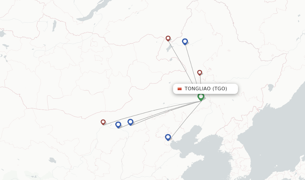 Route map with flights from Tongliao with Gestair