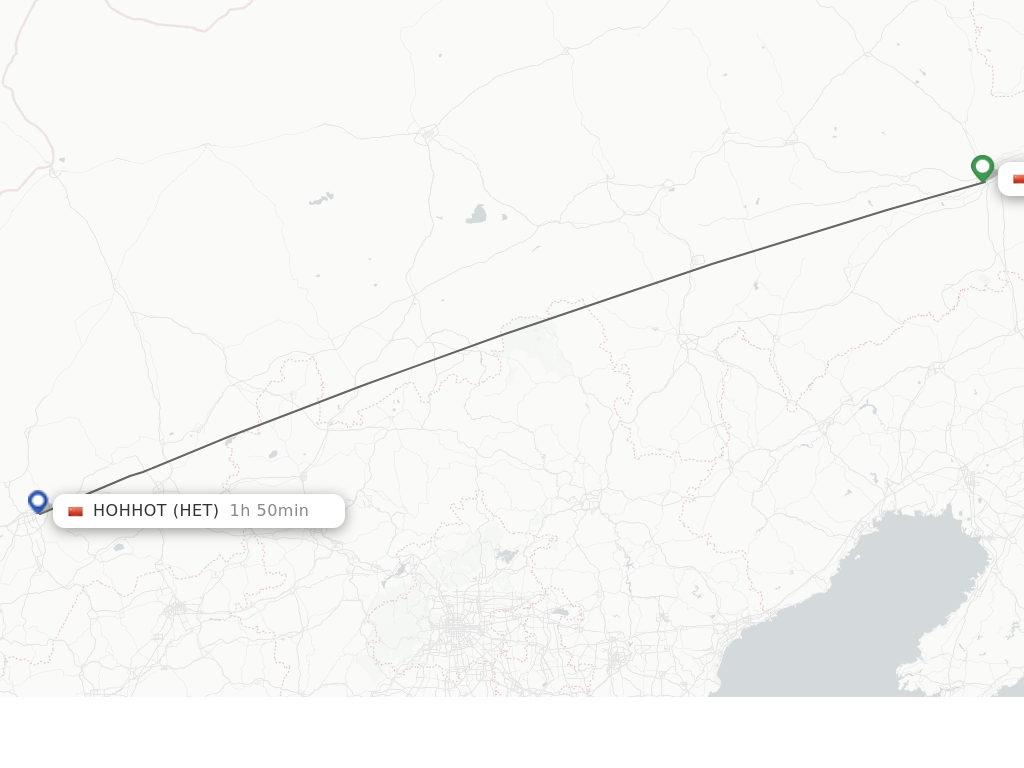 Flights from Tongliao to Hohhot route map