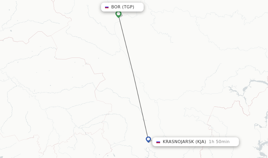 Flights from Bor to Krasnojarsk route map
