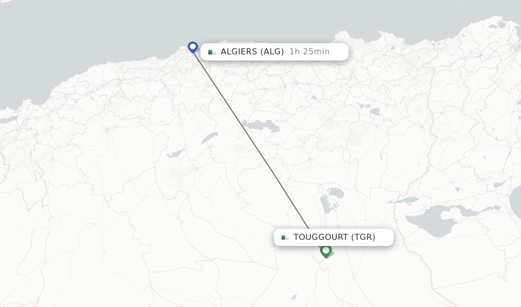 Flights from Touggourt to Algiers route map