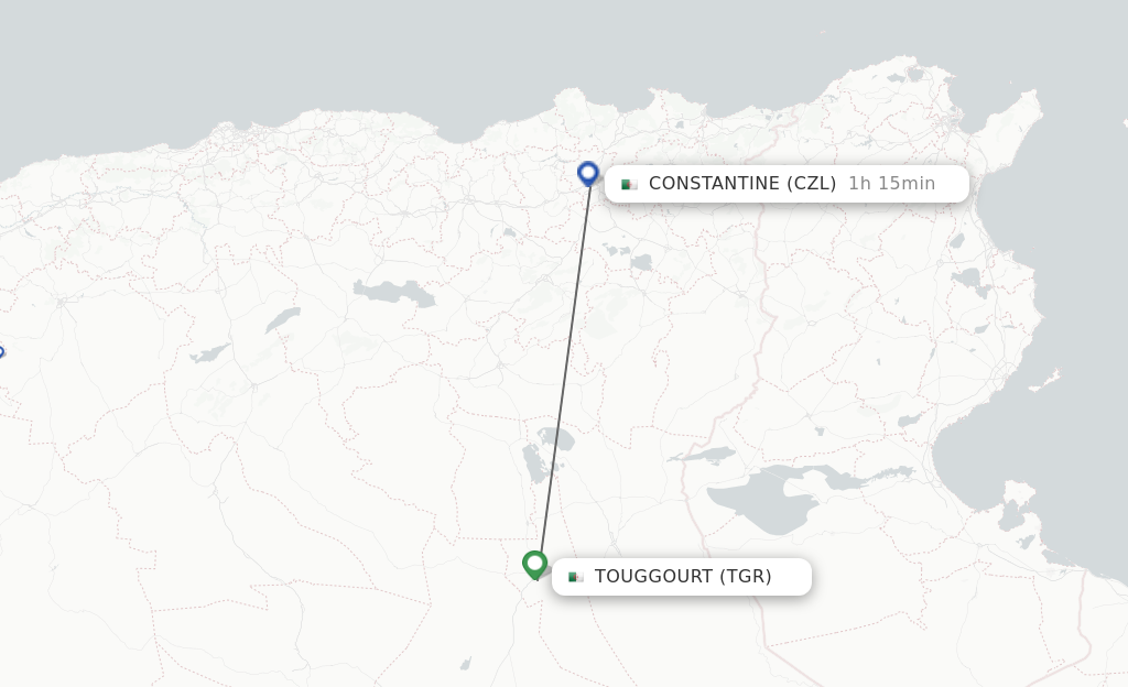 Flights from Touggourt to Constantine route map