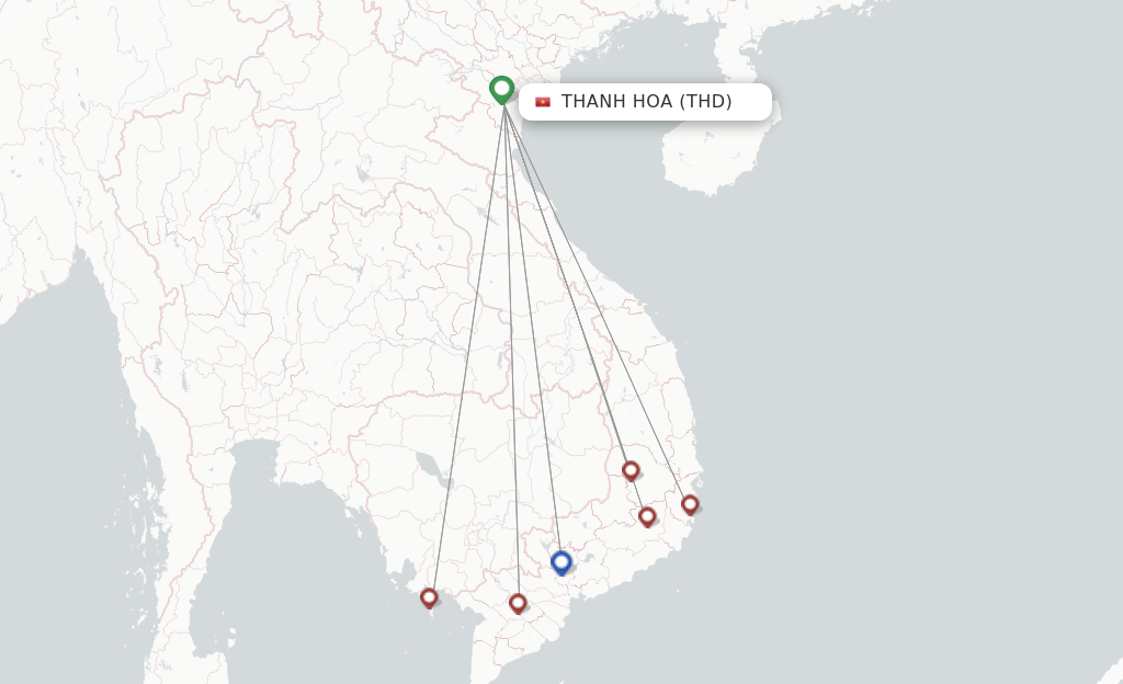 Flights from Thanh Hoa to Da Nang route map