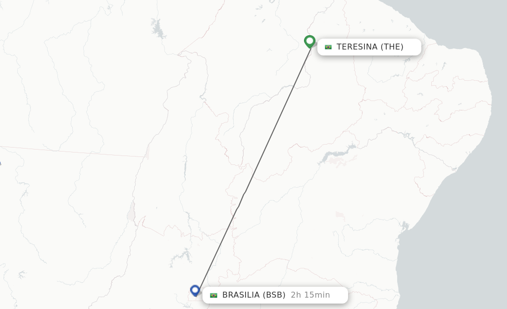 Flights from Teresina to Brasilia route map