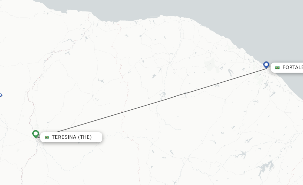 Flights from Teresina to Fortaleza route map