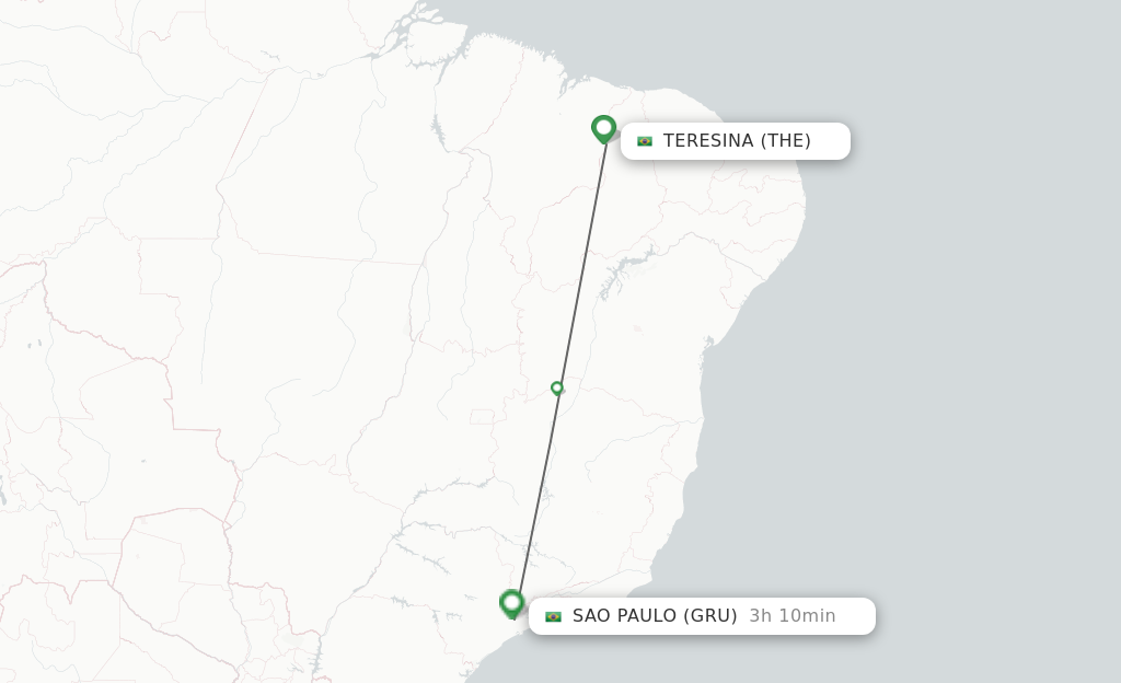 Flights from Teresina to Sao Paulo route map