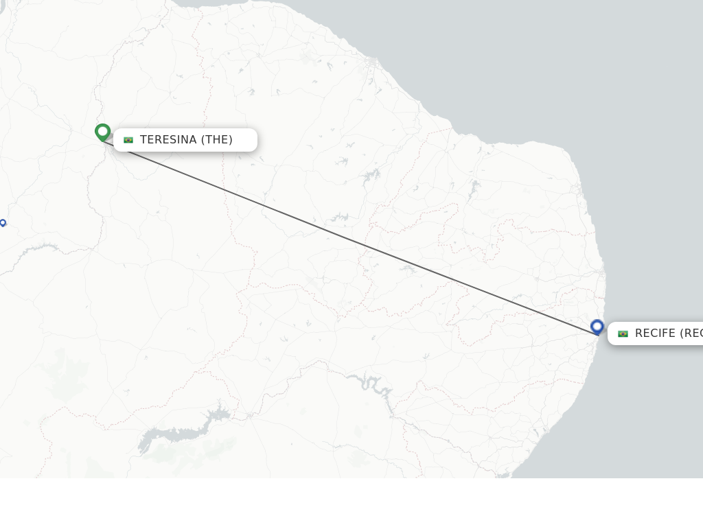 Flights from Teresina to Recife route map