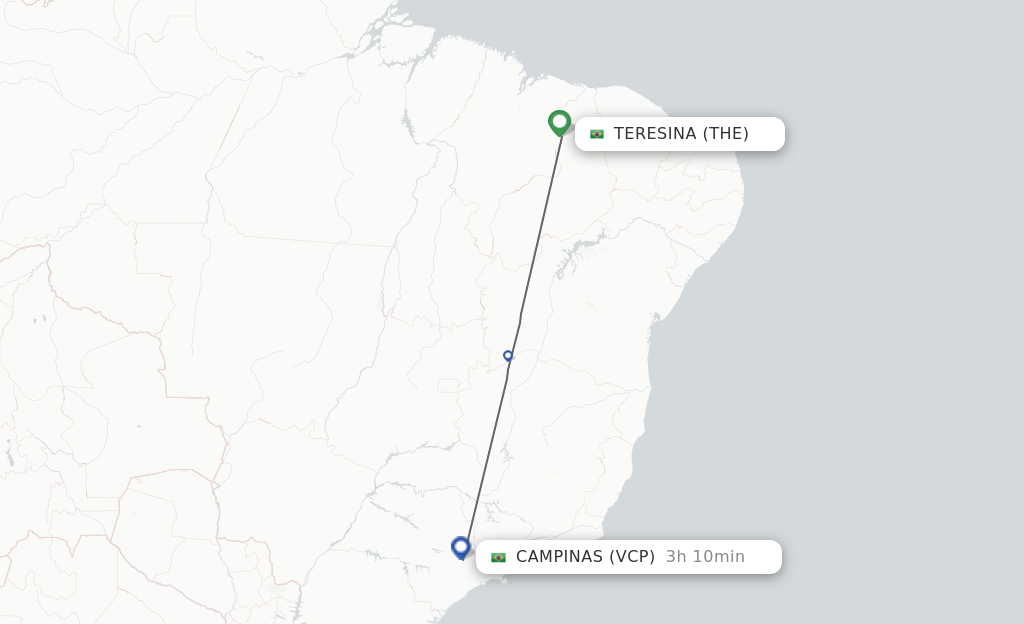 Flights from Teresina to Campinas route map
