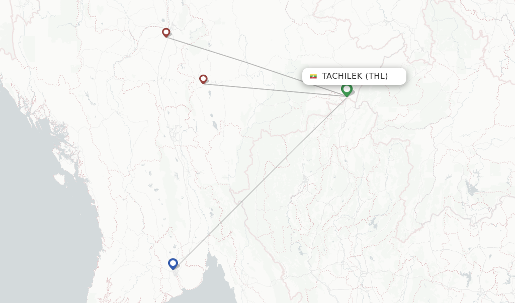 Route map with flights from Tachilek with Mann Yadanarpon Airlines