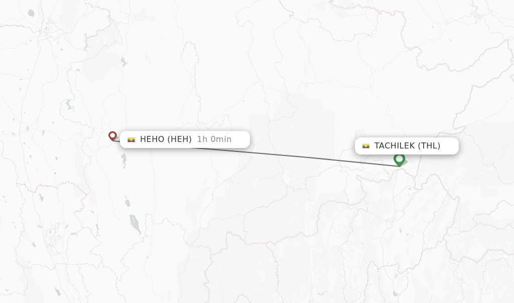 Flights from Tachilek to Heho route map