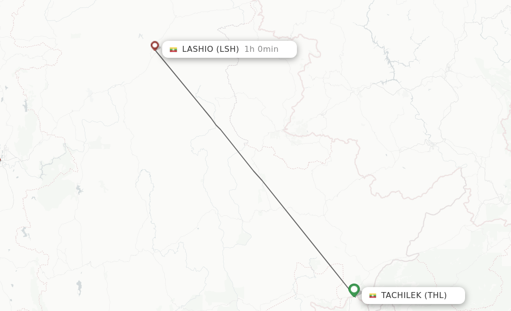 Flights from Tachilek to Lashio route map
