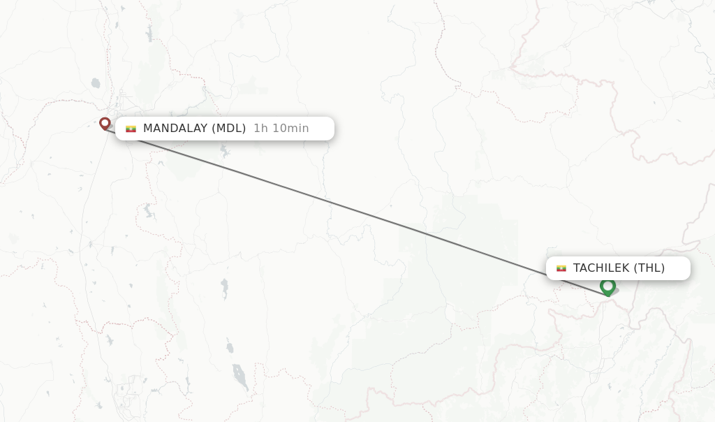 Flights from Tachilek to Mandalay route map
