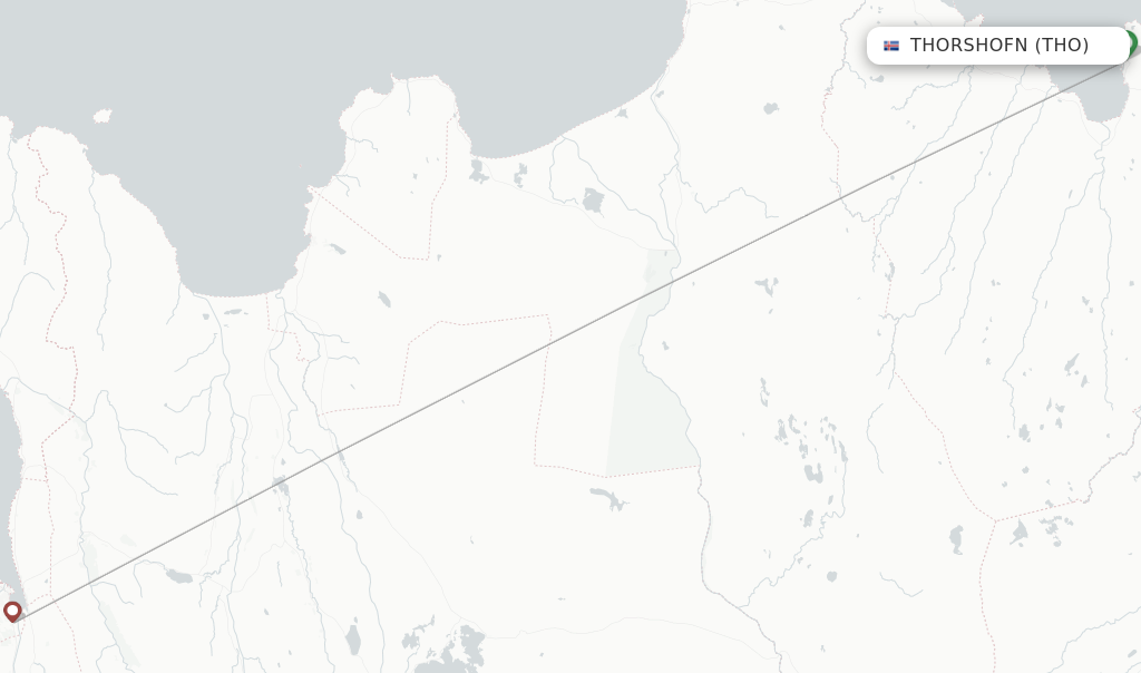 Route map with flights from Thorshofn with Norlandair