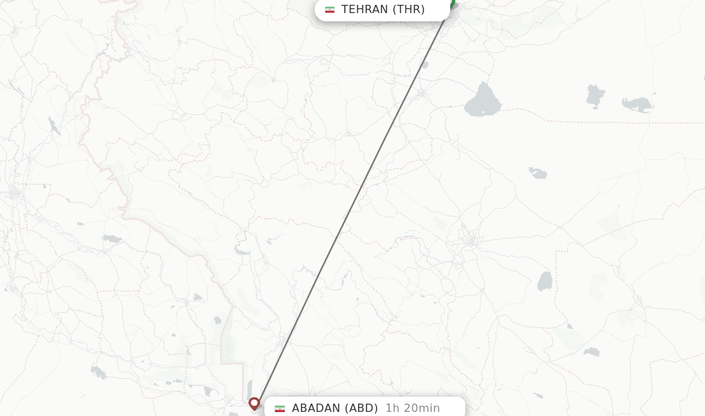 Flights from Tehran to Abadan route map