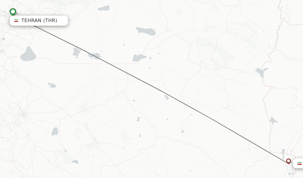 Flights from Tehran to Zabol route map
