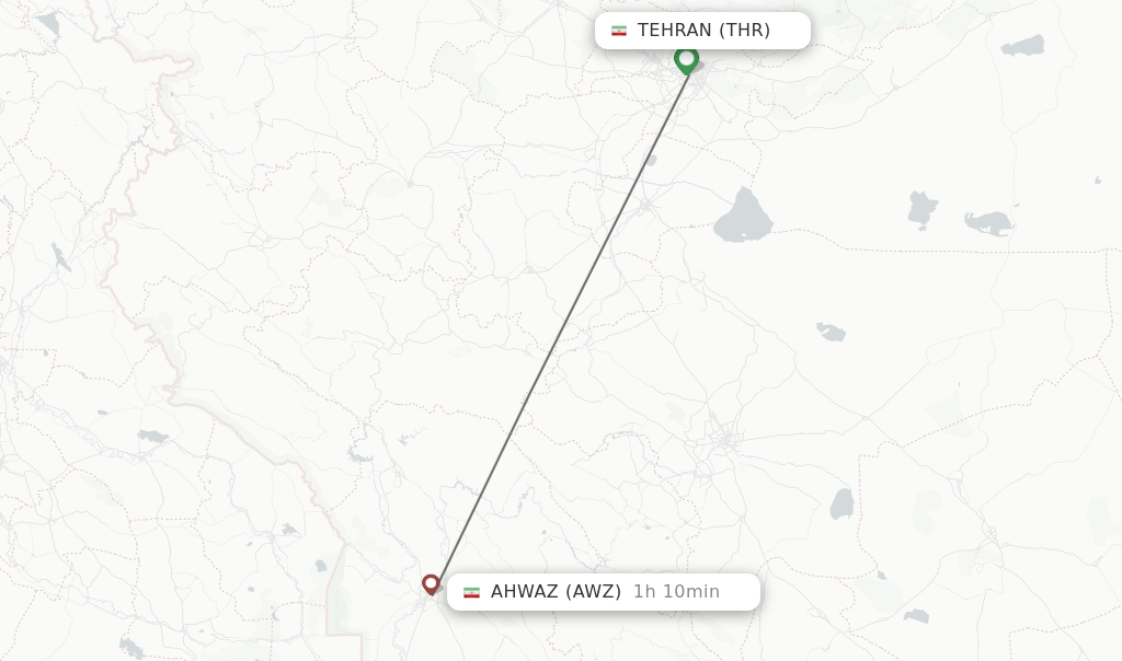 Flights from Tehran to Ahwaz route map