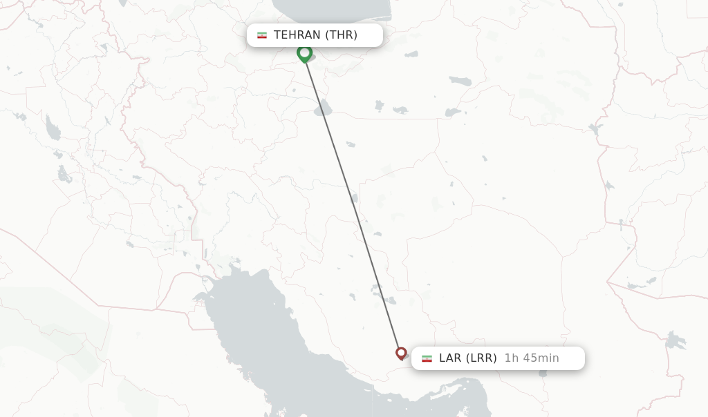 Flights from Tehran to Lar route map