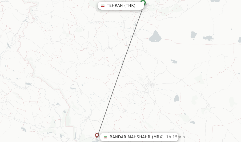 Flights from Tehran to Bandar Mahshahr route map