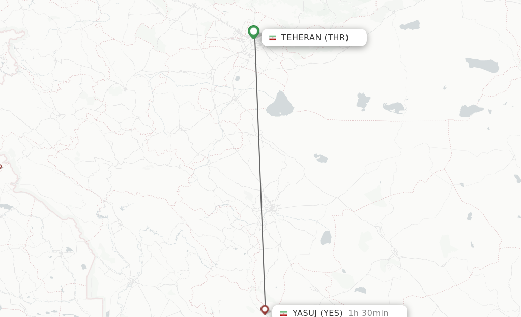 Flights from Tehran to Yasouj route map