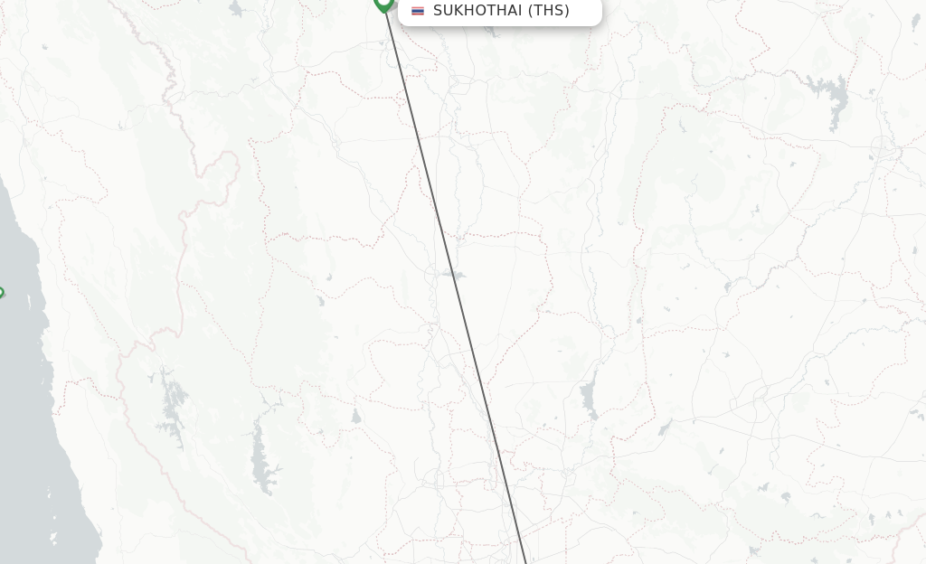 Flights from Sukhothai to Bangkok route map