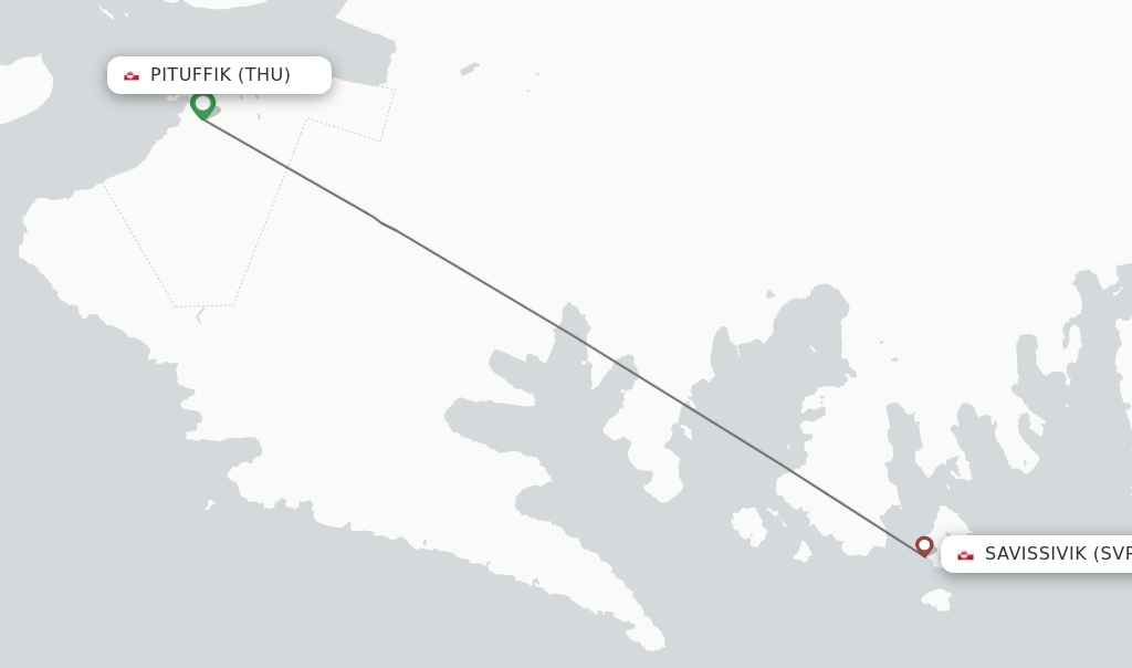 Flights from Pituffik to Savissivik route map