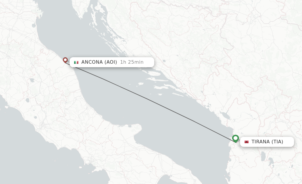 Flights from Tirana to Ancona route map