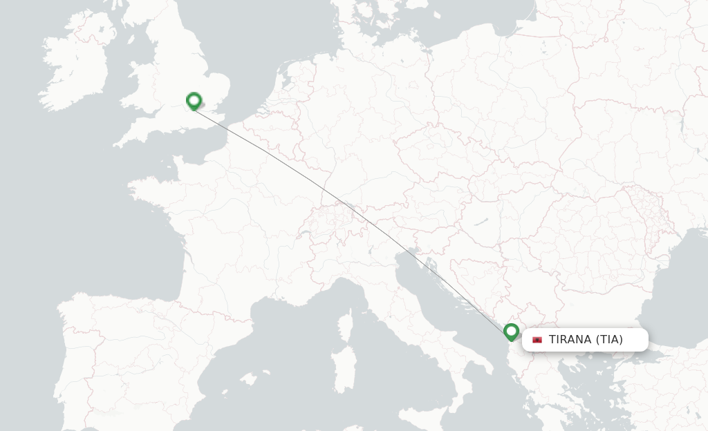 Route map with flights from Tirana with British Airways