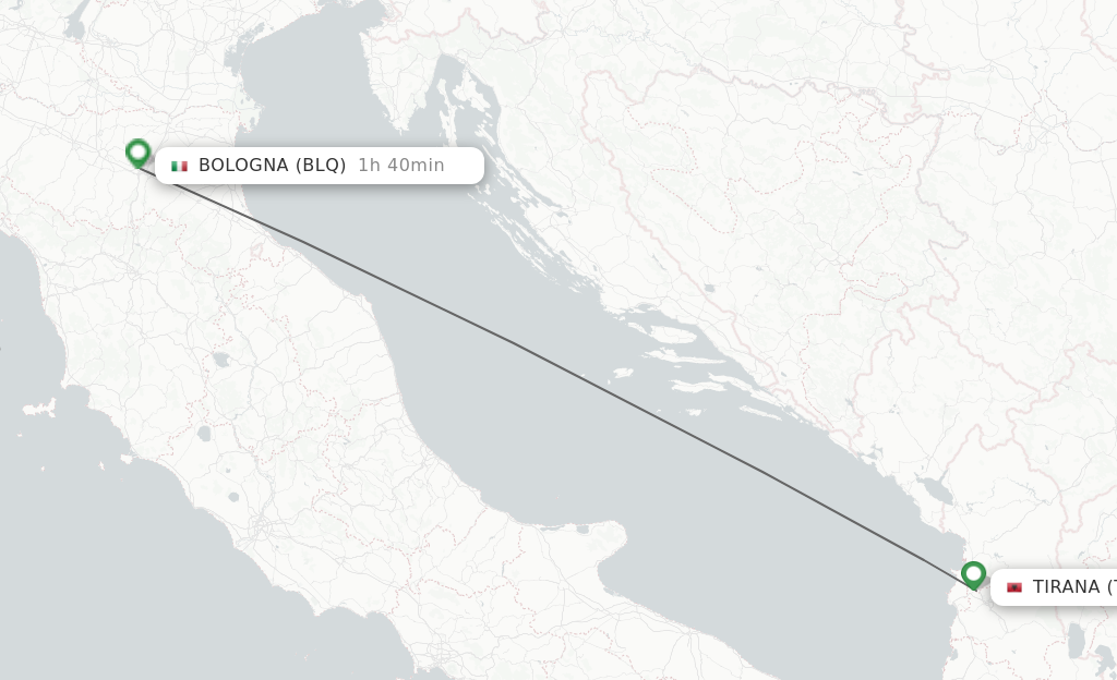 Flights from Tirana to Bologna route map