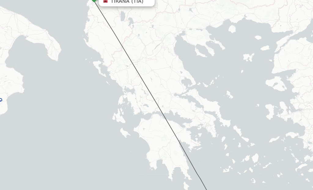 Flights from Tirana to Chania route map