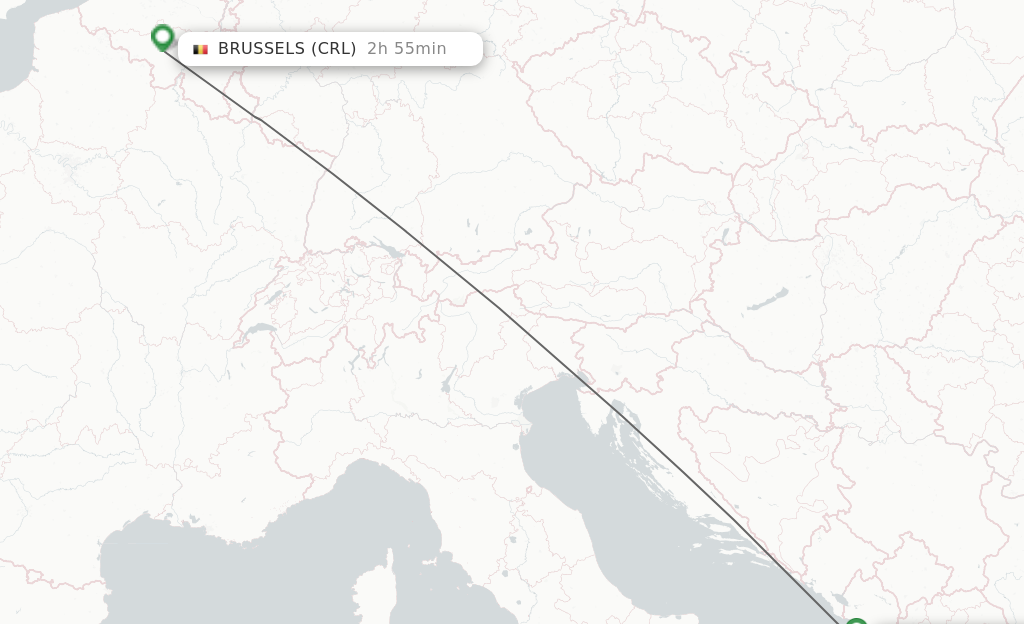 Flights from Tirana to Brussels route map