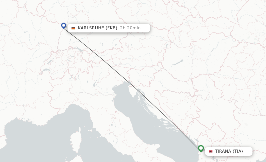 Flights from Tirana to Karlsruhe/Baden-Baden route map