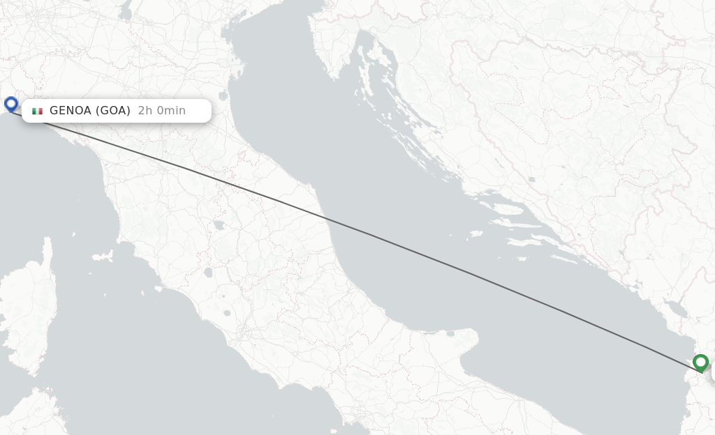 Flights from Tirana to Genoa route map