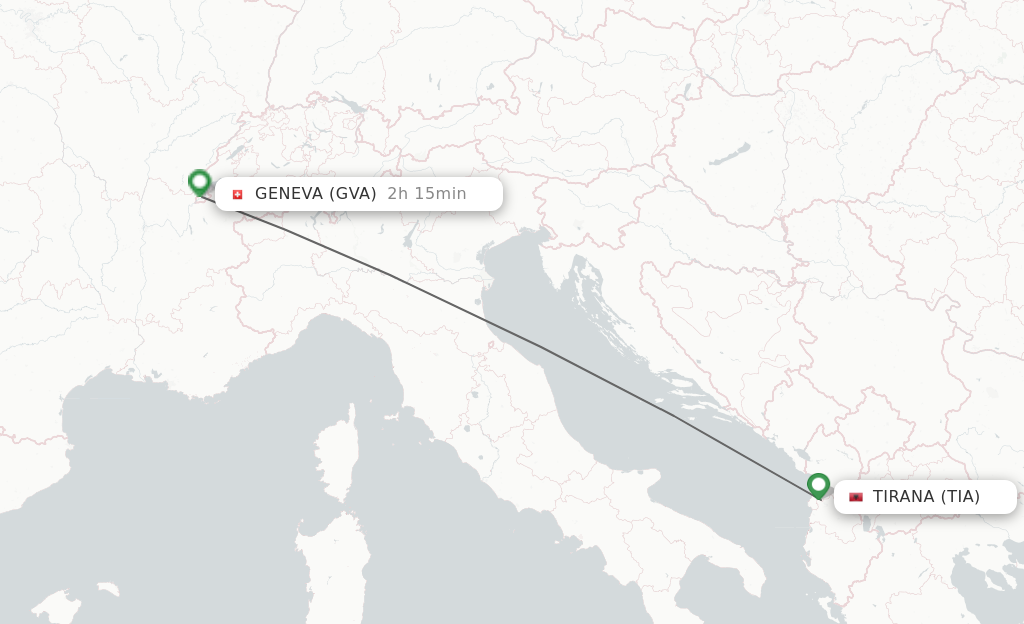 Flights from Tirana to Geneva route map