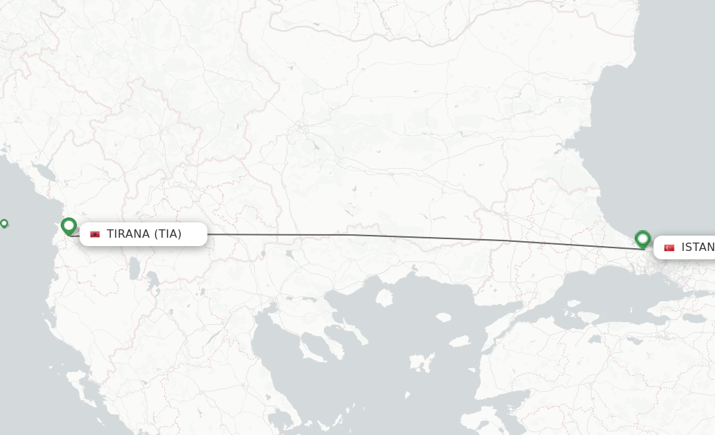 Flights from Tirana to Istanbul route map