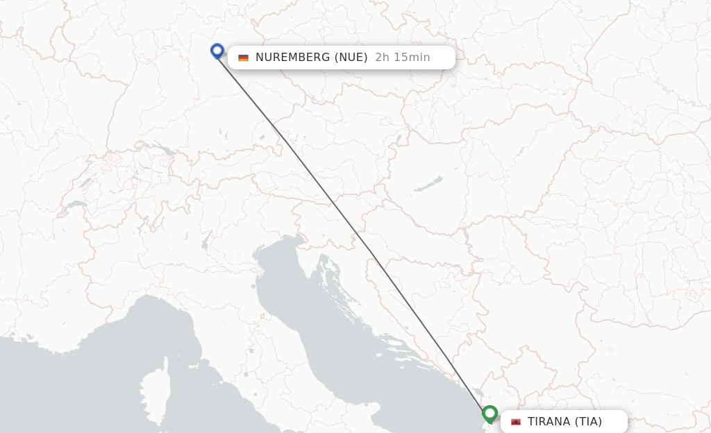 Flights from Tirana to Nuremberg route map
