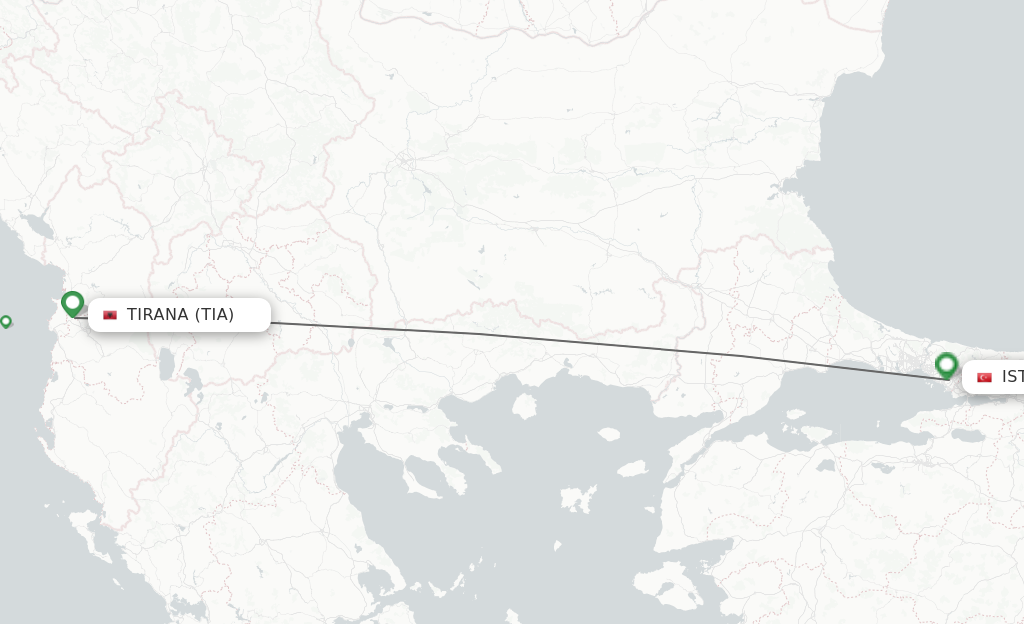 Flights from Tirana to Istanbul route map