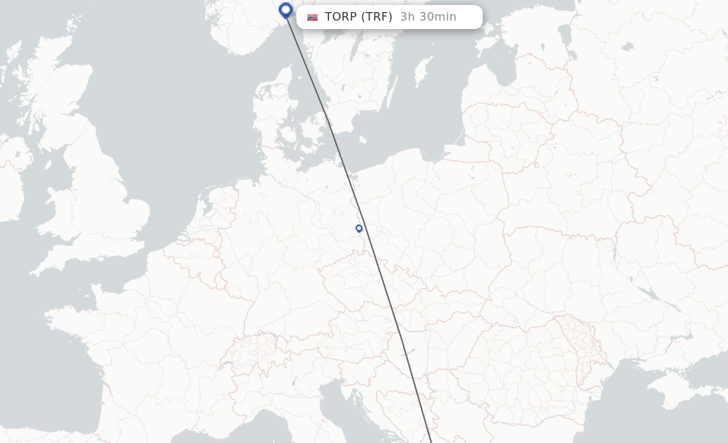 Flights from Tirana to Sandefjord route map
