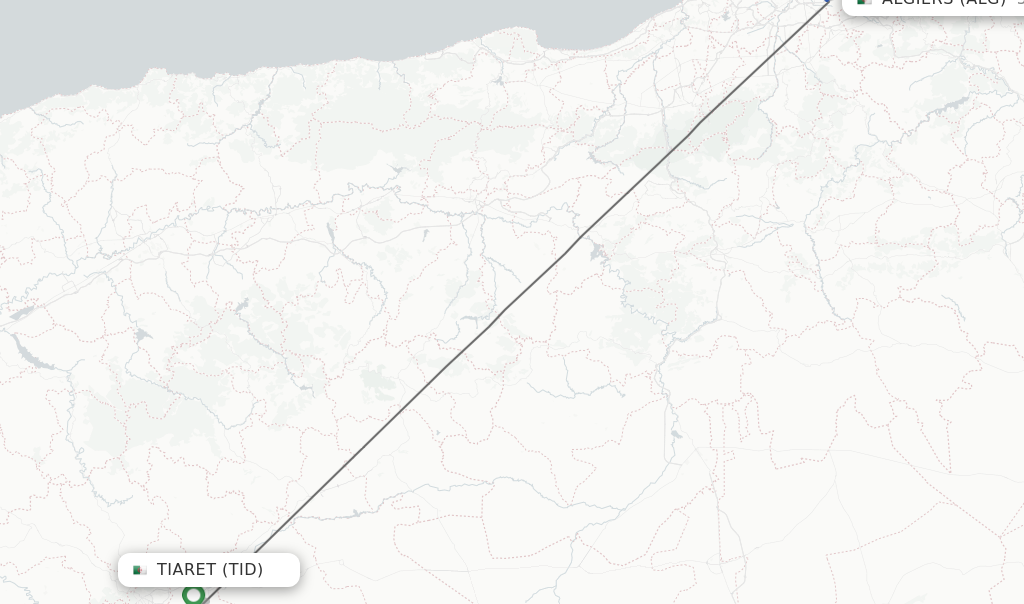 Flights from Tiaret to Algiers route map