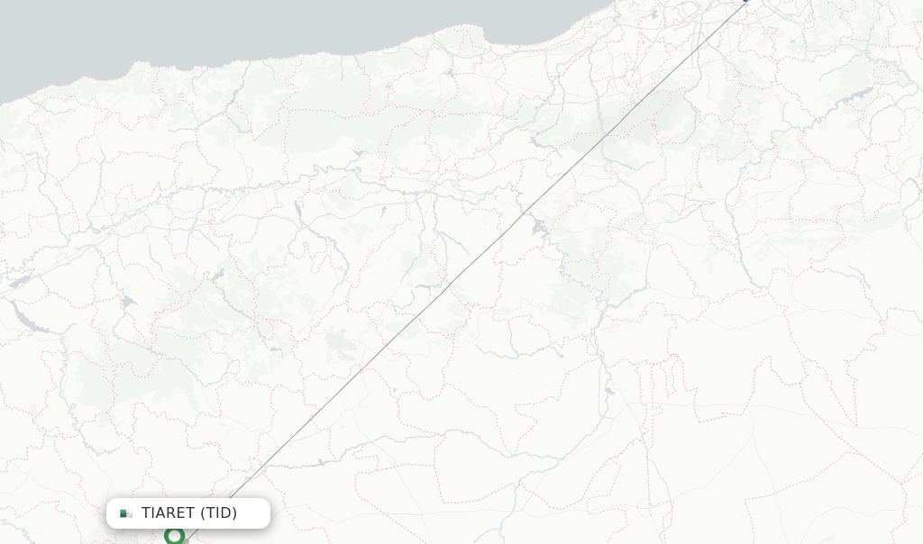 Flights from Tiaret to Adrar route map