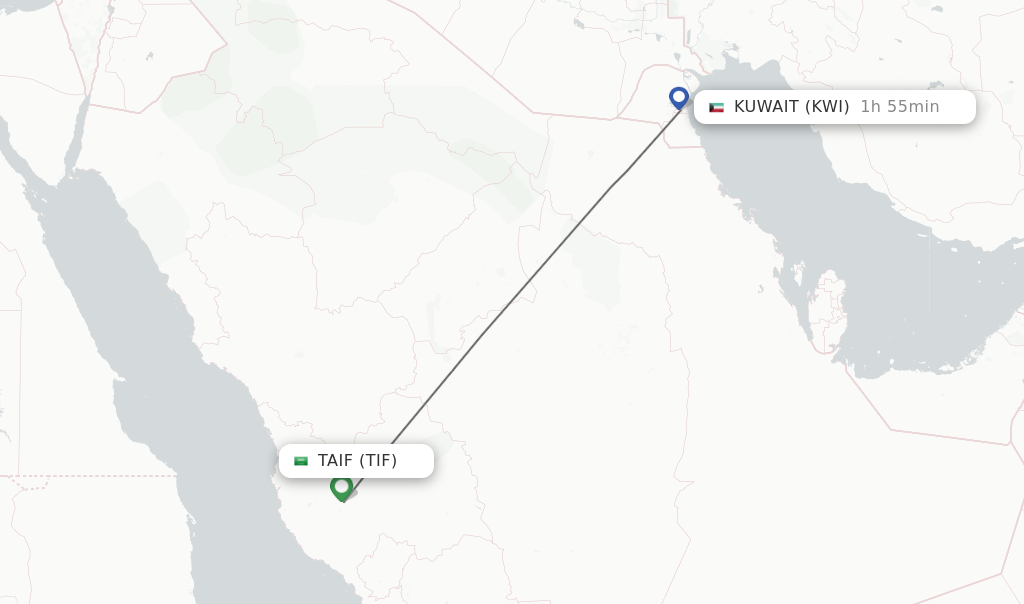 Flights from Taif to Kuwait route map