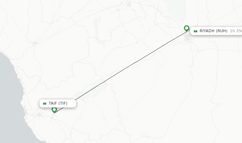 Flights from Taif to Riyadh route map