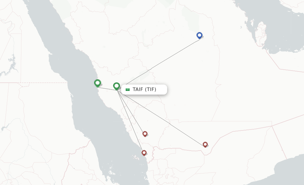 Route map with flights from Taif with Saudia