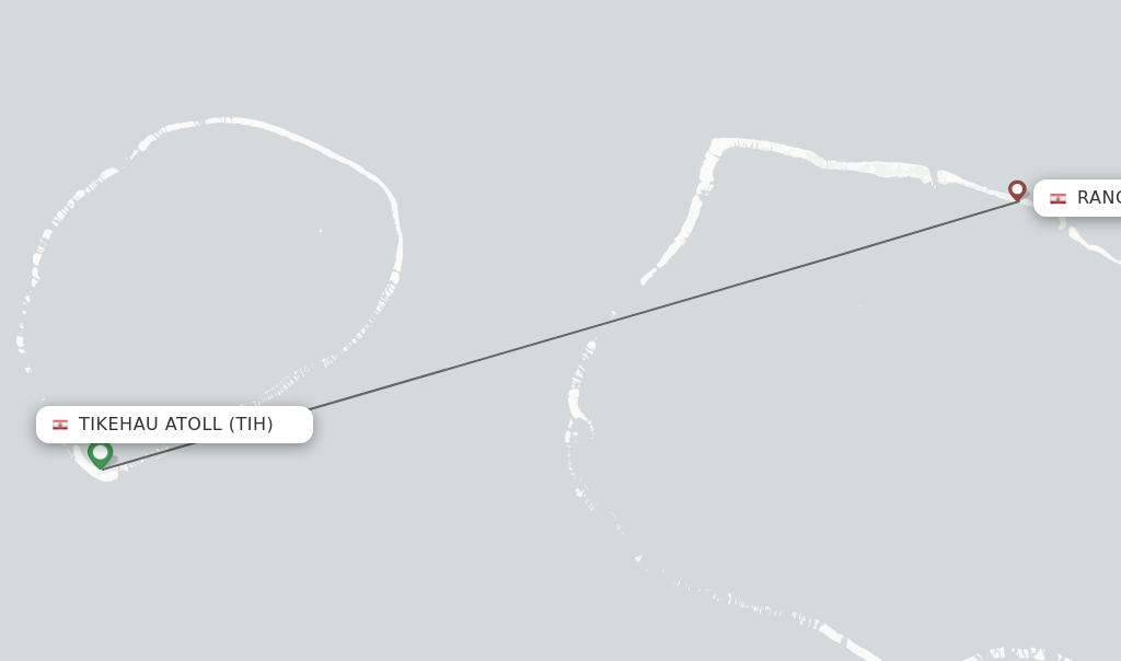 Flights from Tikehau Atoll to Rangiroa route map