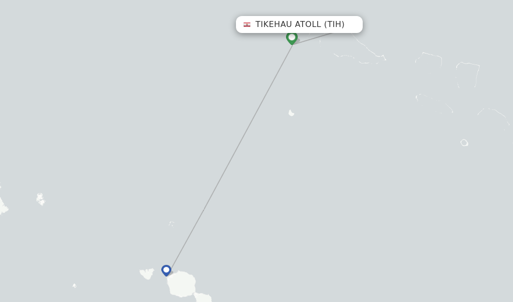 Flights from Tikehau Atoll to Fakarava route map