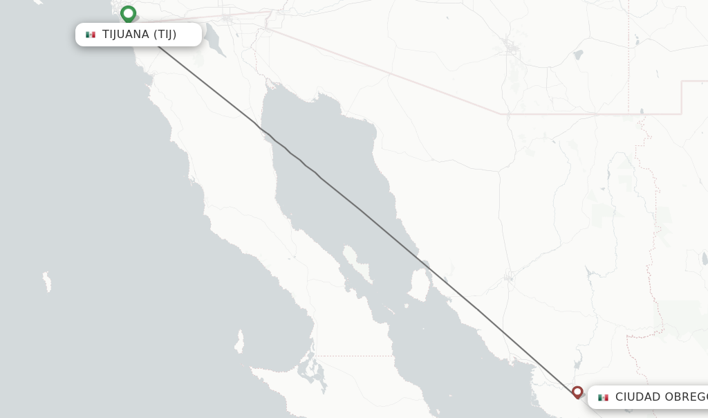 Flights from Tijuana to Ciudad Obregon route map
