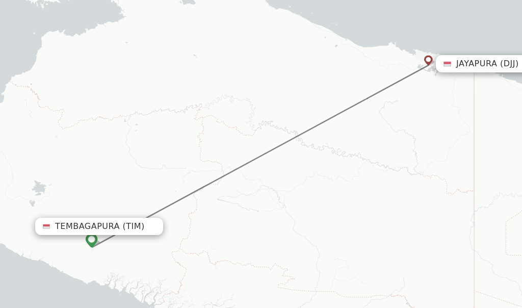 Flights from Tembagapura to Jayapura route map