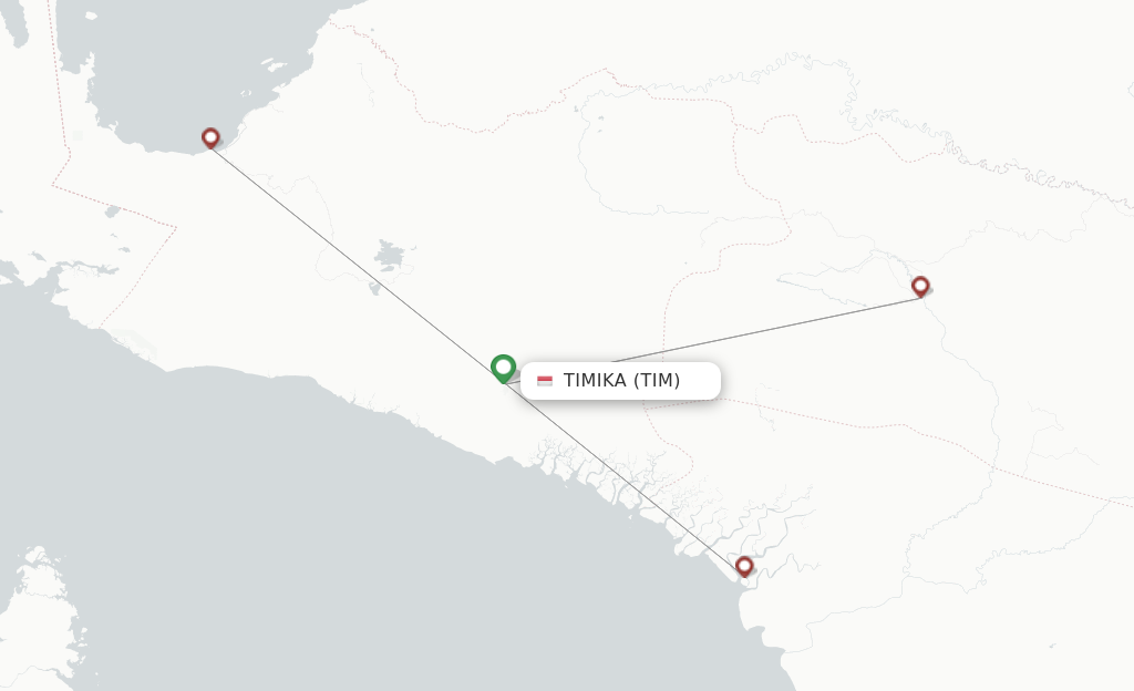 Route map with flights from Tembagapura with Wings Air