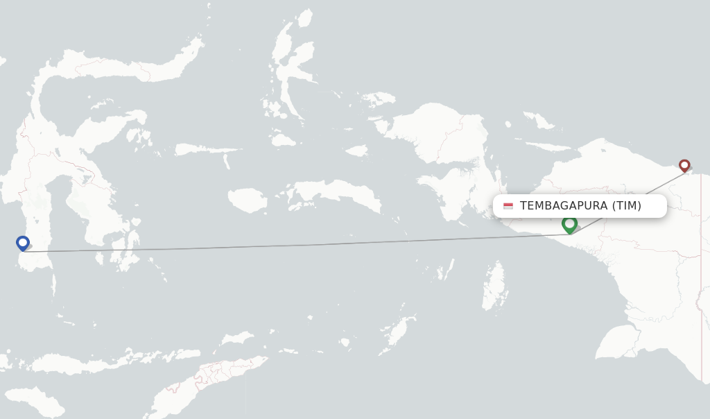 Route map with flights from Tembagapura with Sriwijaya Air