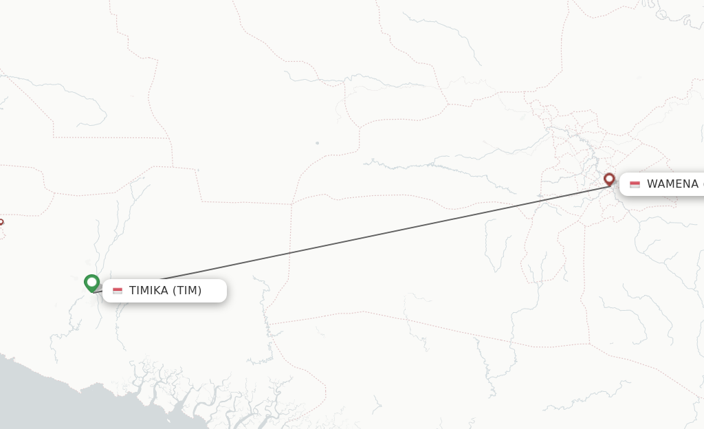 Flights from Tembagapura to Wamena route map